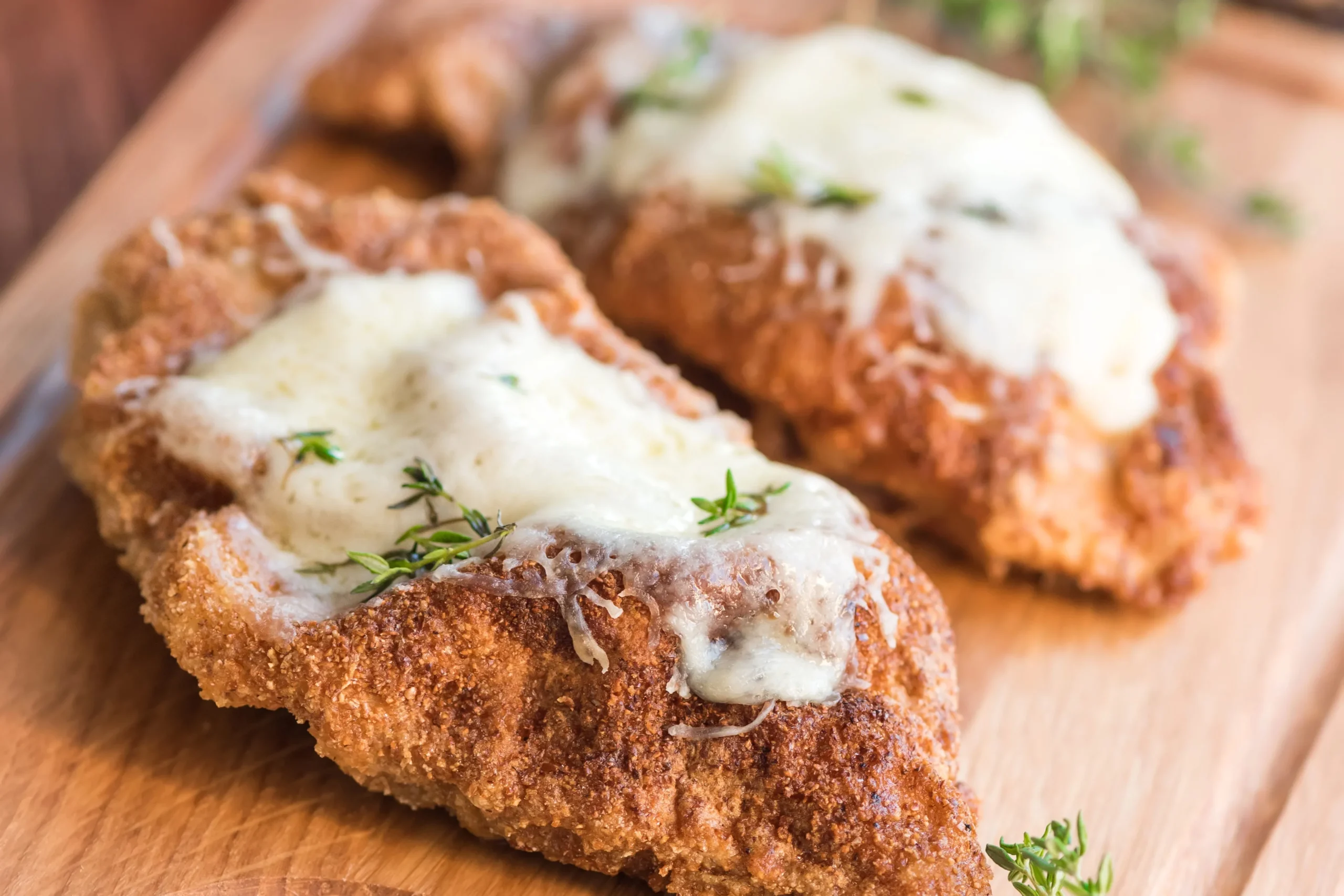 Poulet parmigiana croustillant avec sauce tomate et mozzarella fondante