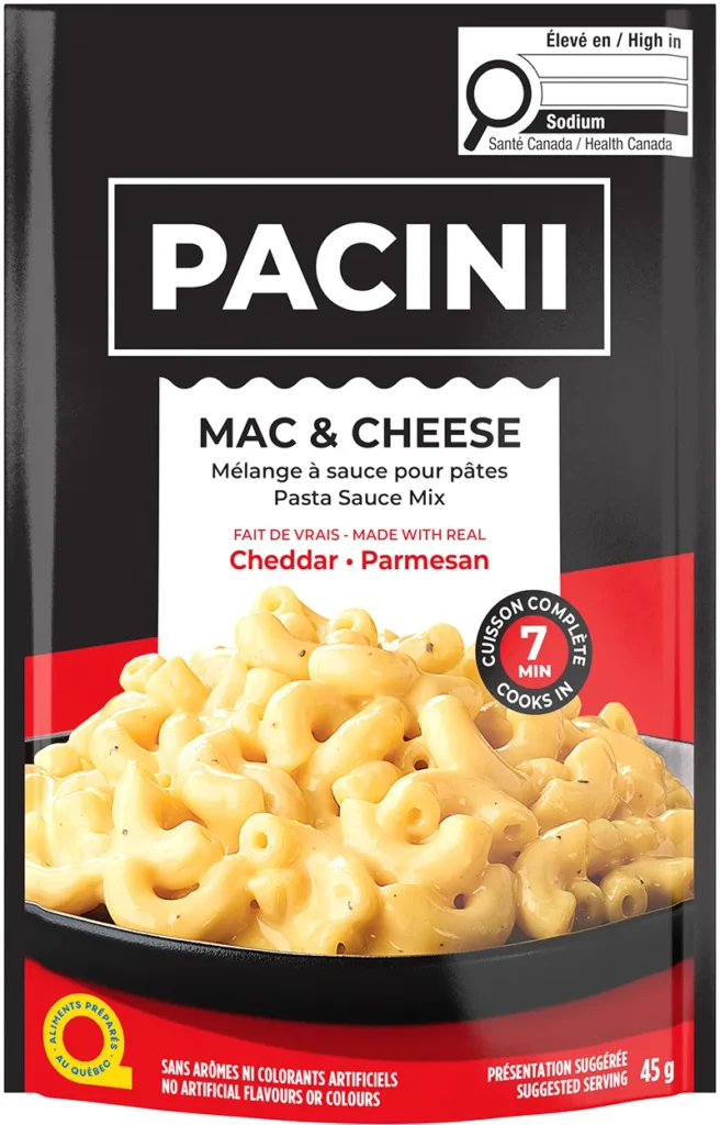 Sachet de sauce mac and cheese PACINI à emporter, pour cuisiner à la maison