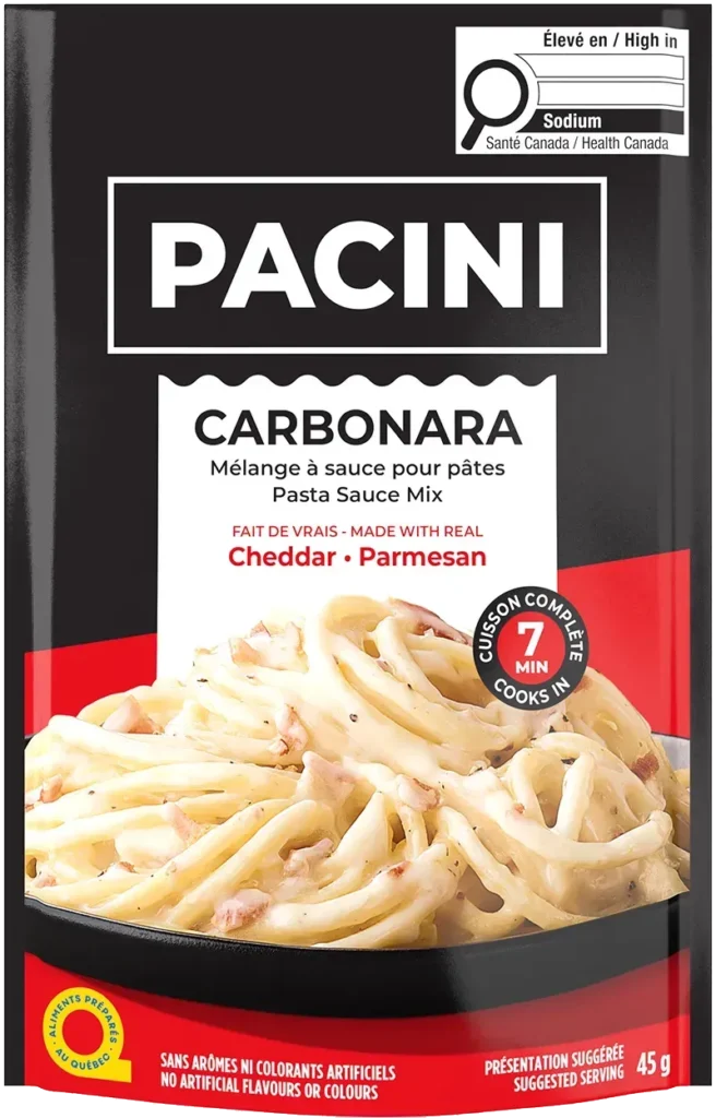 Sachet de sauce carbonara PACINI à emporter, recette italienne authentique